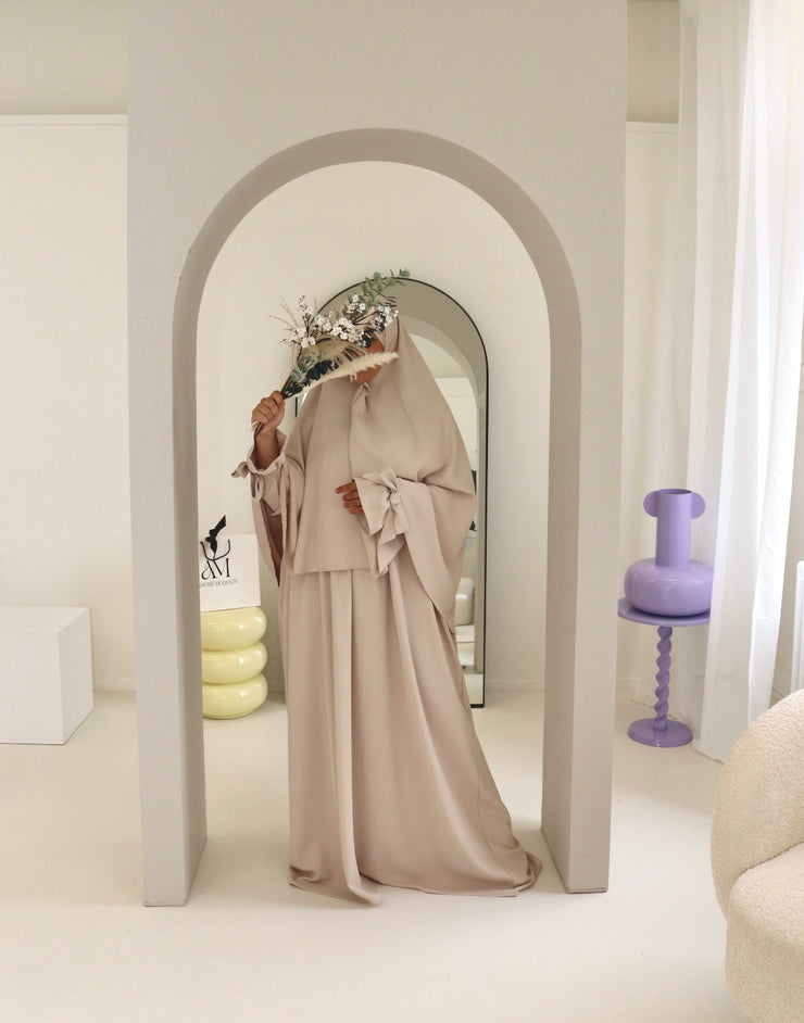 The Beige Bow Sleeve Khimaar Set