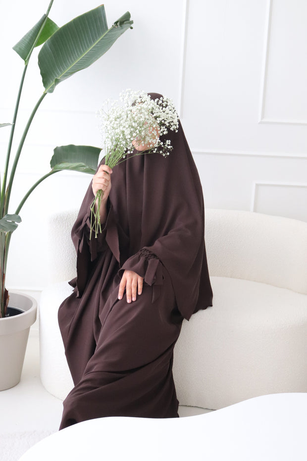 The Chocolate Brown Bow Sleeve Khimaar Set