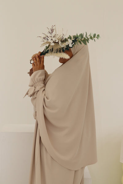 The Beige Bow Sleeve Khimaar Set